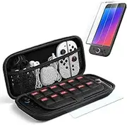 2025 Switch 2 Carry Case – Hard Shell Travel Case with Game Card Slots, Accessory Storage, and Bonus Tempered Glass Screen Protector for 7.9" Console – Black