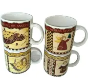 Debbie Mumm coffee Mugs Set "Gathering of Angels" Sakura 1997 12 oz Set of 4 NEW