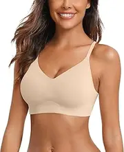 [Generic] Womens Sports Bras No Underwire Seamless Cozy Adjustable Bra V Neck Soft Support Wireless Everyday Bras