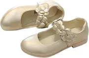 [LIFKOME] 1 Pair Princess Shoes Kids Boys Girls Toddler Shoes Soft Sole Fashion Flower Design Breathable Material Size 34 Eu33 Golden
