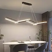Modern LED Chandelier Lighting Island Pendant Light, Smart Lamp Fixture for Dining, Living Room, Kitchen, Bedroom (Long Wave Chandelier, Black 150CM 90W)