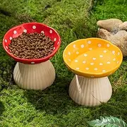 Raised Cat Bowls 6 Inch Wide Ceramic Elevated Cat Food Bowl for Food and Water, Whisker Friendly Tilted Cat Dish for Flat Faced Kitten, Cat Feeding Bowl, Shallow Cat Dishes(Red & Yellow,Pack of 2)