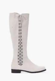 New in box JustFab Julie side tie tall boots flat in vapor blue (grey) sz.8.5