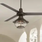 60" Turbina Modern Outdoor Ceiling Fan with LED Light Remote Bronze Clear Glass