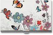 [LKHDS] Slim Aluminum Alloy Business Card Holder Cartoon Butterfly Flowers Pocket Business Card Case Portable Business Card Wallet Business Card Holders Handheld Card Box for Women Men, style, One size