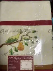 Twelve Days of Christmas Tablecloth Border Gold Red Rectangle 70/90