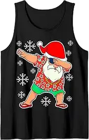 [Generic] Dabbing Santa Christmas Summer Tropical Hawaiian Xmas Dab Tank Top T-Shirt for Men Crew Neck Tee Shirt