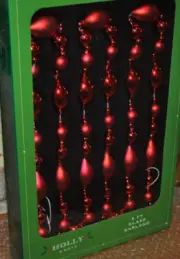 NEW HOLLY $ MOSS Glass GARLAND 6 Ft RED Mercury & Matte Box