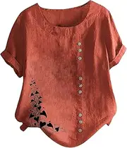[Generic] Womens Long Sleeve Tees T Shirt Boho Tanic Size Tops Womens Linen Loose Daily Blouse Plus Button Casual Women's Blouse Hiking Shirts Women (Coffee-2, XXL)