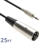 25FT XLR 3P Male to 1/8" 3.5mm Mono Male M/M Microphone Black Cord Audio Cable