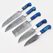 Custom Handmade Damascus Steel Camp 5-Five Pieces Fixed Blade Kitchen Chef Knife