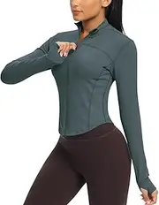 QUEENIEKE Women's Cropped Running Jackets - Zip Up Lightweight Athletic Yoga Gym Tops BBL Jacket with Thumb Holes