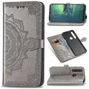 Embossed Mandala Wallet Leather Stand Cell Phone Cover for Motorola Moto G8 Plus