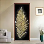 Door Stickers Modern Nordic Tropical Golden Leaves Door Stickers Mural PVC Self-Adhesive Poster Living Room Door Decor(95x215cm)