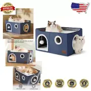 Durable Indoor Cat Cave with Scratch Pad & Hanging Balls - 23.6" Blue Hideaway
