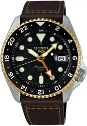 Seiko 5 SKX Sports Style GMT Model SBSC020 Men's Automatic Black Leather Strap