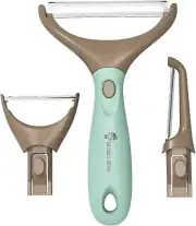 Trio Peeler Set – Blue Stainless Steel Julienne & Veggie Peelers for Cabbage