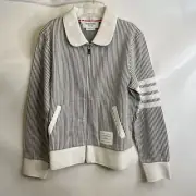 THOM BROWNE Seersucker Loopback 4-Bar Zip Jacket Women's Size 42 Gray