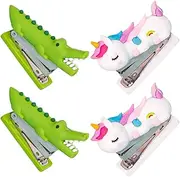 Kisangel 4pcs Cute Animal Shaped Mini Stapler Design Portable Desktop Stapler for Students Offices Laborsaving Mechanism Lightweight for