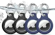 TNSNK Waterproof for Apple Airtag Holder Case with Lock, Airtag Pendant Keyring Case with Keychain for Luggage/Bicycles/Pets (2 Black + 2 Navy Blue)