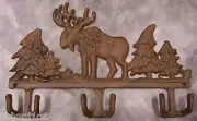 Robe Coat Hook Weathered cast iron Moose Elk & Tree NEW