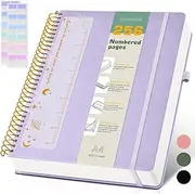 A4 Spiral Notebook Journal 8.5” x 11”, 256 Numbered Pages Hardcover Leather Journals for Women Men, Large Lined College Ruled Notebooks, 100GSM Thick Paper, Spiral Bound Journal for Work School Purple