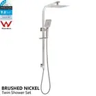 WELS Brushed Nickel Square 10'' Shower Head 3-Mode HandHeld Wall Rail Twin Set