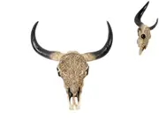 43cm Tribal Carved Resin Artificial Cow Skull, Realistic Bohemian Style, Wall Art Hangable
