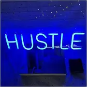Hanging Art Neon Signs Hustle LED Neon Sign for Wall Decor Party Decorations Neon Lights for Office Room Gym Room Man Cave Decor 50cm×12.5cm(Blue)