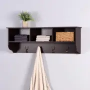SPOFLYINN Wall-Mounted Coat Hooks with Storage Shelf & 4 Dual Hooks