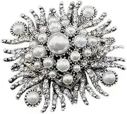 [Generic] Retro Crystal Pearl Flower Brooch Pin Vintage Oval Blooming Floral Breastpin Corsage Lapel Pins for Women