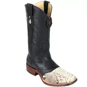 Los Altos NATURAL Python Square Toe TPU Rubber Sole Western Cowboy Boot EE+