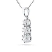 14k White Gold Round Diamond 3-stone Flower Cluster Pendant 3/4 Cttw