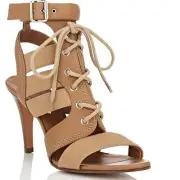 Chloe Rylee Insence Brown Canvas Leather Sandals Lace Up Buckle $880 36