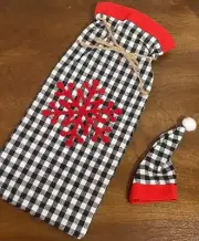 Wine Bottle Gift Bags Plaid White Black Red Cover hat Cozy Cute Soft Bag