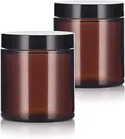 100ml Amber Round Glass Jars with White Inner Liners and black Lids, Refillable Empty Container, Perfect for Kitchen, Cosmetic, Lotion, Personal Care Products and more (2Pcs)