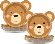 50 Count Bear Paper Plates Bear Shaped Disposable Plates Bear Baby Shower Party Plates Brown Bear Theme Party Dinnerware Teddy Plates for Gender Reveal Boy Girl Baby Shower Birthday Party Favors