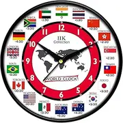 IIK COLLECTION Designer Plastic Analogue Round World Wall Clock with Glass for Home, Kitchen, Living Room, Bed Room, Office (Multicolour, 28 cm x 28 cm x 6 cm)