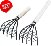 2PCS Adjustable 5-Claw Garden Rake with Wooden Handle