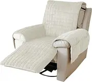 Recliner Chair Cover Armchair Protector with Pockets and Elastic Band, Non Slip Armchair Throw with Armrests Sofa Cushion Protector for Living Room, Furniture Protector Sofa Covers(Beige)