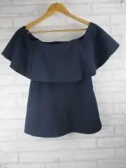 Seed Heritage womens top blouse off shoulder navy blue bnwt 8
