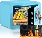 0.3 Cubic Feet Safe Box, Small Safe W/Fireproof Bag, Keys & Pass Code, Digital Electronic Security Money Box for Cash, Document, Home, Office, Hotel Use, Blue, 6.69"D x 9.06"W x 6.69"H