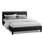 ALFORDSON Bed Frame with Headboard in PU Leather Upholstery Double Size, Bed Base Platform with Adhesive Velcro Strips Wooden Slats, Mattress Foundation Max 320kg, Black