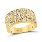 14kt Yellow Gold Round Diamond Cuban Link Band Ring 1 Cttw