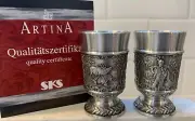 Artina SKS Zinn Pewter Shot Cup Hunting Scene Germany Set of 2 Original Box RARE