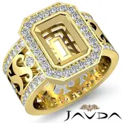 Pave Diamond Engagement Emerald Shape Huge Ring 18k Yellow Gold Semi Mount 1.3Ct