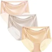 [HEJIGOOD] 3 Pack Womens Briefs Underwear No Show Seamless Mid Waisted Invisable Hipster Ice Silk Stretchy Soft Panties M-XXL