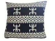 African Custom Made Black and White Kente Cloth Pillow 20.5" by 19"