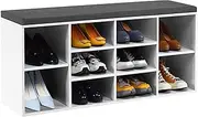 104cm Shoe Storage Cabinet, Wooden Shoe Rack Bench, w/Padded Seat & Adjustable Shelves, Ample Storage 10-Cubes, Hallway Shoe Storage Organizer for Entryway, Living Room, Bedroom (White)