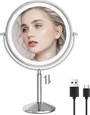 9" Height Adjustment Makeup Mirror with Lights and 10x Magnification LED 3000mAh Rechargeable, 360° Rotating Adjustment,Vanity Swivel Mirror 3 Colors (940C10X)
